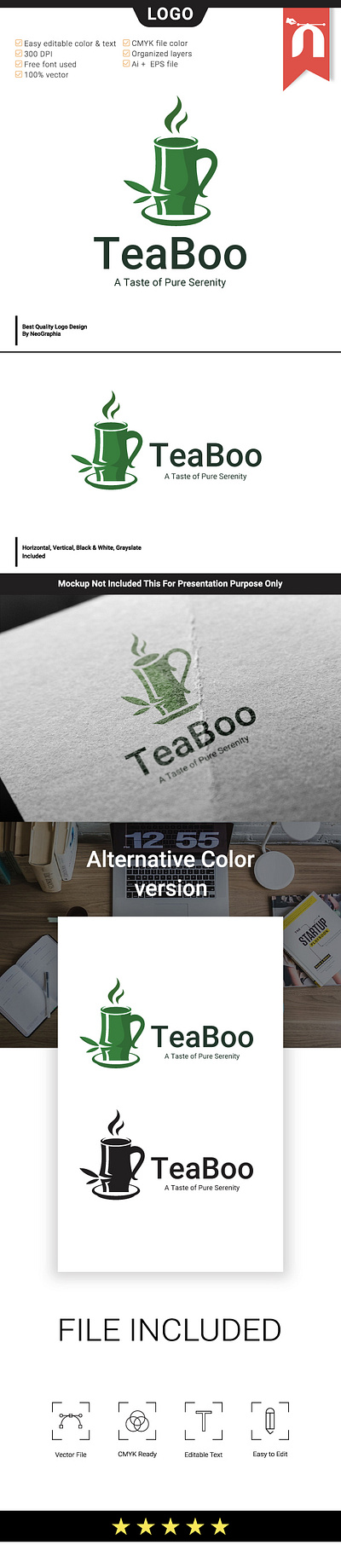 TeaBoo Logo bamboo cup graphic design greentea health logo natural nature restaurant tea