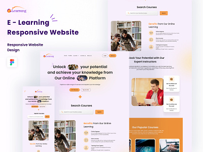 E-Learning Responsive Website app design branding design design web design e learning education website elearning figma hero banner homepage design landing page landing page design mobile app design responsive website ui ui design uiux user interface design user research ux research websites design