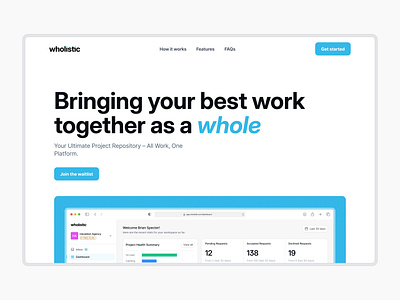 Waitlist Landing Page | Wholistic bento bento design bento grid bento ui design illustration landing page project management saas saas design saas website ui ui design uiux waitlist waitlist landing page waitlist page website