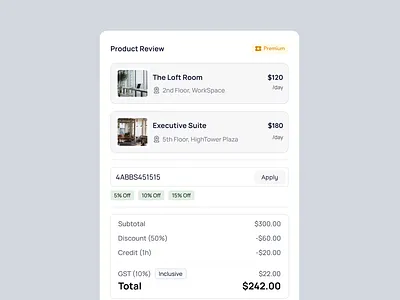 Review Cart - Space Booking Checkout UI admin b2b b2c checkout component dashboard design modal review cart saas shopping cart ui ux web