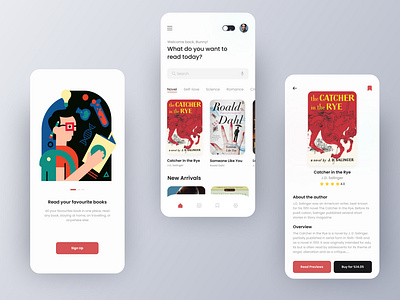 Book Reader App app clean ebook icons illustration marketplace mobile reader shop typography ui ux