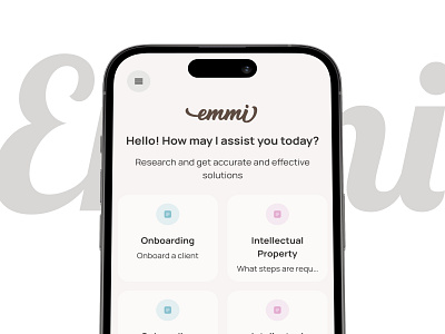 Emmi - AI Legal Assistant Interface Design ai app app design artificialintelligence branding cleandesign design figma graphic design illustration legalassistant legaltech logo minimalism mobileapp saas ui uidesign ux