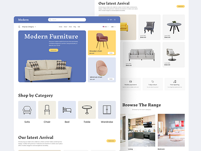 Ecommerce Furniture website branding design ecommerce furniture homepage illustration landing page logo ui ui of website ux website