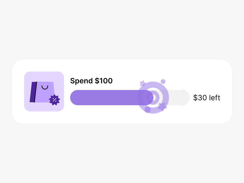 Progress bar micro-interaction — spending reward challenge app challenge confetti ecommerce gamification interface microanimation motion graphics progress bar reward star ui