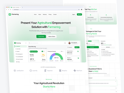 Farmering - Agriculture Saas Landing Page branding company profile dashboard design farmering graphic design illustration landing page logo saas saas landing page typography ui ui design ui ux design uiux vector web concept web design website