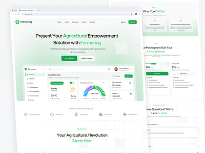 Farmering - Agriculture Saas Landing Page branding company profile dashboard design farmering graphic design illustration landing page logo saas saas landing page typography ui ui design ui ux design uiux vector web concept web design website