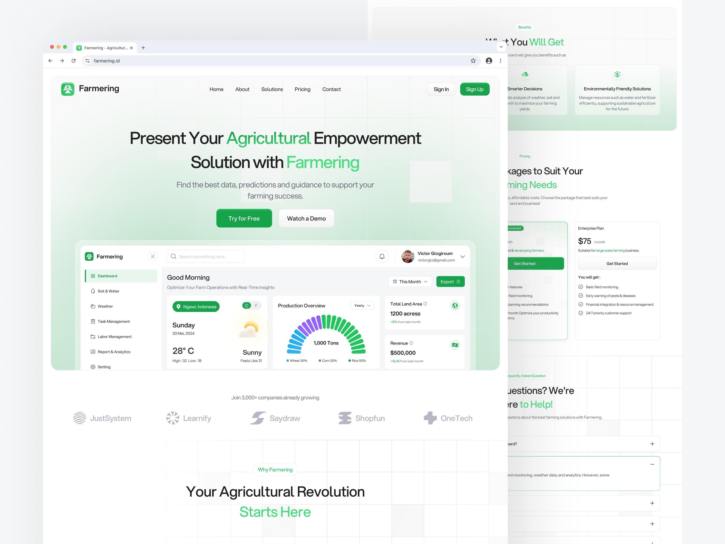 Farmering - Agriculture Saas Landing Page branding company profile dashboard design farmering graphic design illustration landing page logo saas saas landing page typography ui ui design ui ux design uiux vector web concept web design website