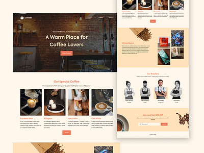 Crittter - Coffee Shop Landing Page animation branding coffee shop coffee shop landing page coffee shop website coffee website design landing page shop website ui uiux ux website design