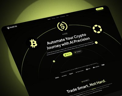 Hunt Ai Crypto App Website 3d 3d animated cryptowebsite 3d animated website 3d blockchain website 3d landing page 3d website blockchain landing page blockchain website crypto landing page crypto website figma 3d design figma to framer framer 3d website framer landing page framer saas website landing page web design