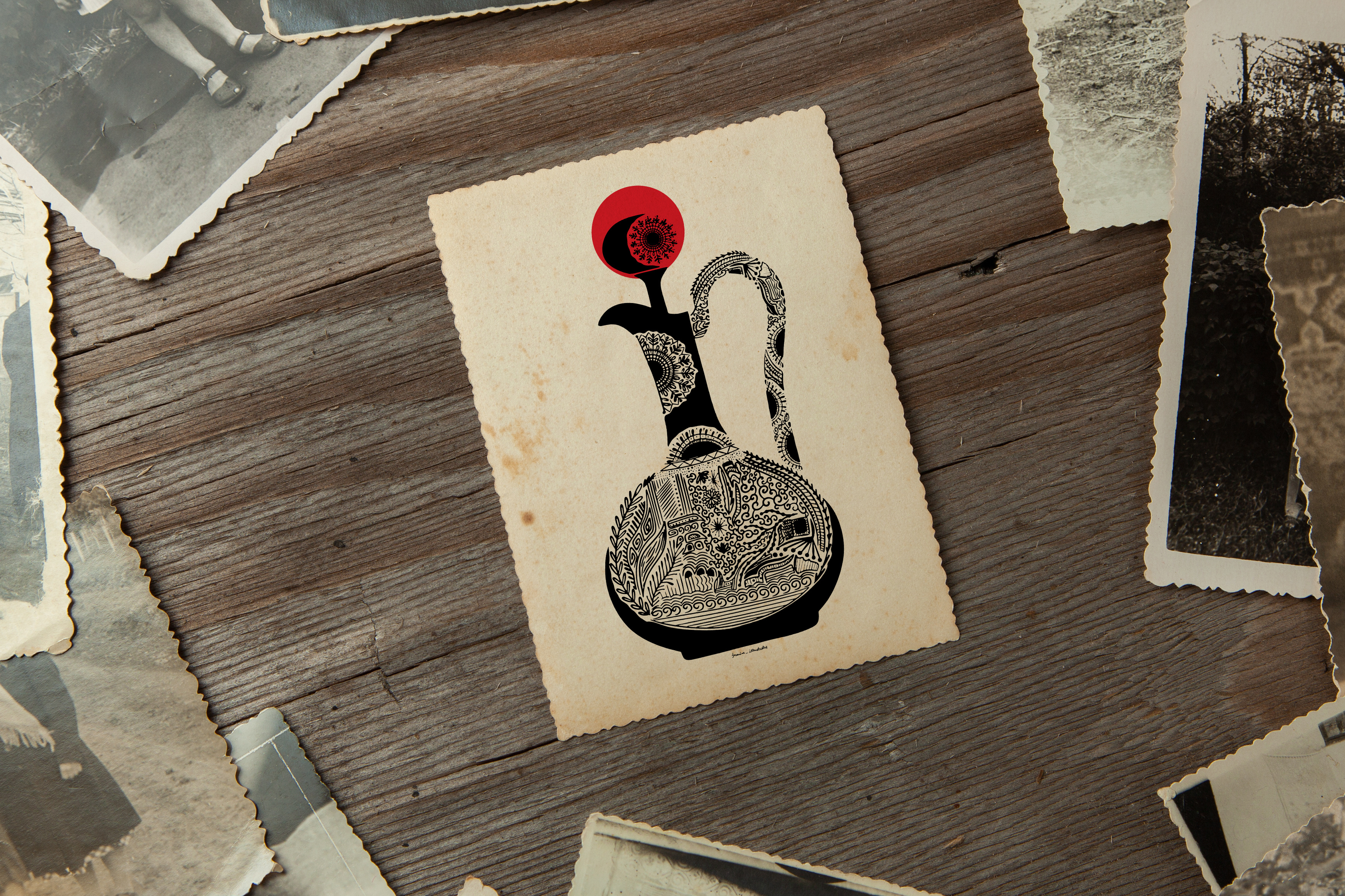 Vintage Jug Linocut Style Illustration art for inspiration artprints detailed art digital art digital illustration digital print doodle illustration graphic design illustration japanese art japanese style linocut art linocut design linocut style recent designs red and black style trending design vintage art style vintage artwork vintage illustration