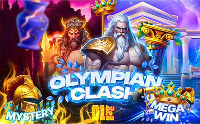 Gambling Slot Game Art | Olympian Clash casino digital art gambling game art game design illustration slot slot game