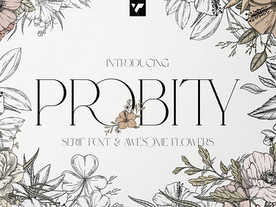 Probity - Creative serif font. Free Font alternate glyphs alternatives botanical composition display flower font free illustration ligatures logo font nostalgia retro serif type typeface typography vintage