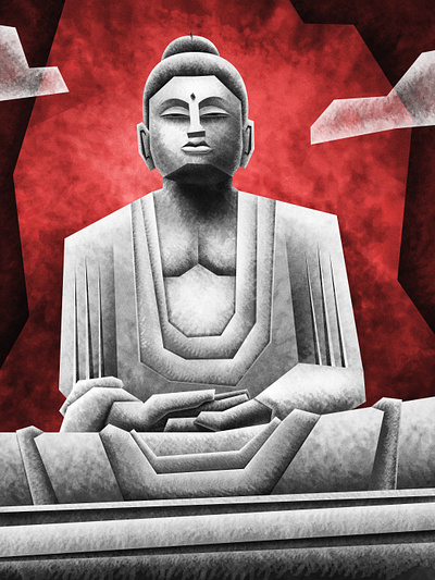 Great Buddha - Bodh Gaya - illustration collection #4 art black buddha collection design illustration red statue texture