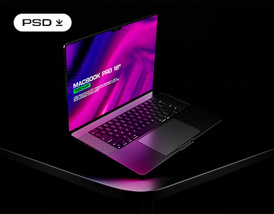 Macbook Pro 16 Inch Mockup black colorful cyberpunk dark theme elegant glossy laptop macbook macbook pro macbook pro 16 inch mockup metallic mockup neon vibrant