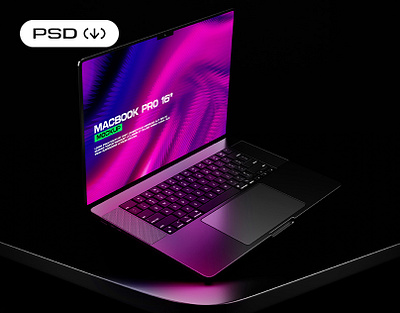 Macbook Pro 16 Inch Mockup black colorful cyberpunk dark theme elegant glossy laptop macbook macbook pro macbook pro 16 inch mockup metallic mockup neon vibrant