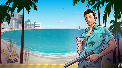 GTA Vice City Tommy Vercetti artwork 2d art gta illustration illustrator tommy vercetti vector vice city