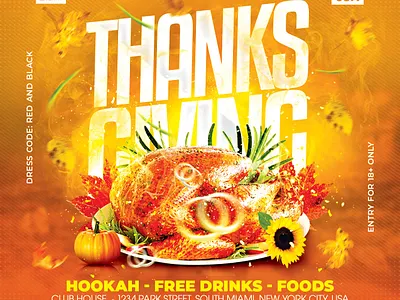 Thanksgiving Flyer autumn club club flyer design dinner party dj night event flyer flyer design flyer template holiday instagram logo nightclub social media post thanksgiving thanksgiving 2024 thanksgiving dinner thanksgiving party turkey