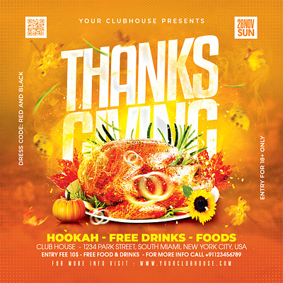 Thanksgiving Flyer autumn club club flyer design dinner party dj night event flyer flyer design flyer template holiday instagram logo nightclub social media post thanksgiving thanksgiving 2024 thanksgiving dinner thanksgiving party turkey