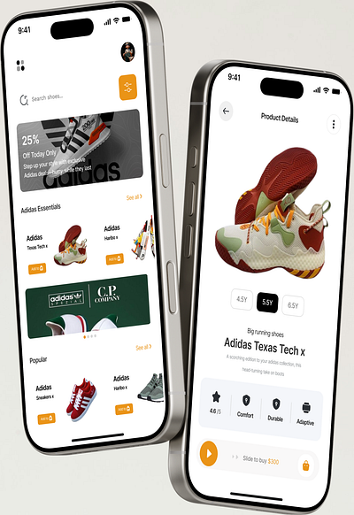 Adidas Sneaker Mobile App appdesign appinterface appui designinspiration designshowcase dribbbleshots minimaldesign mobileappdesign mobiledesign sneakerapp uitrends uxdesign