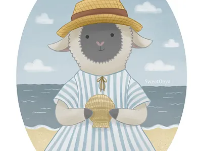 Mom Sheep 2d animals beach cartoon characterdesign children illustration childrensbook cute family illustration kidlit picturebook sheep summer
