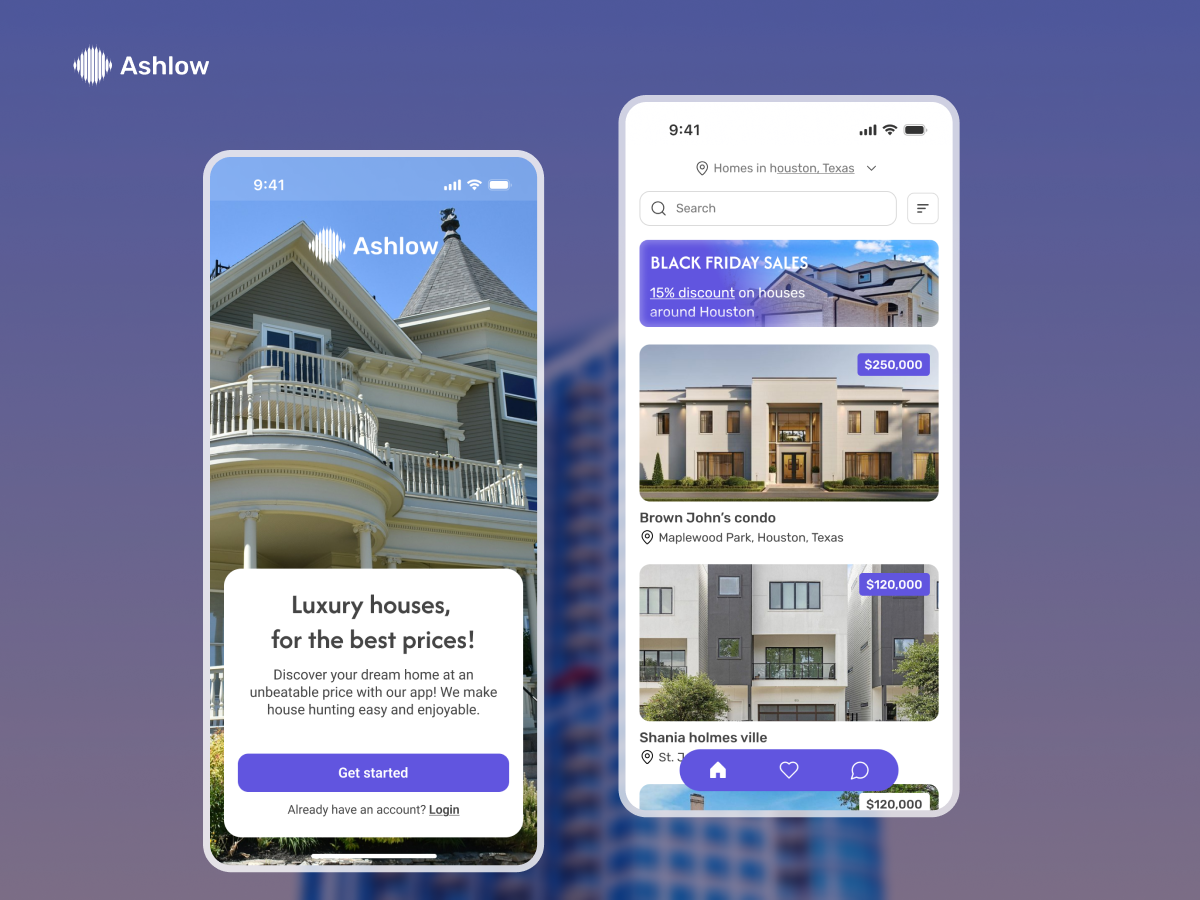 Ashlow mobile app - Browing available housing accomodation apartment app design hospitality housing mobile app design mobile app ui product design real estate ui ui design ux ux design