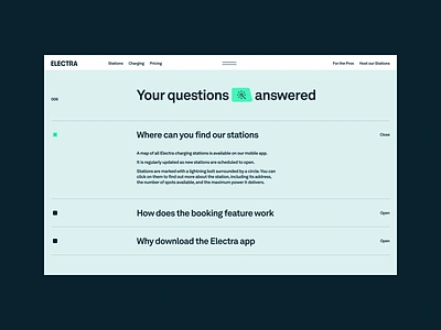 Electra | FAQ Section Concept app faq clean design electric car electric vehicle faq faq block faq section faqs frequently asked question icon minimal typography ui ui design ux ux design web web design website