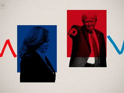 Donald Trump v. Kamala Harris article editorial illustration graphic design kamala harris newsletter politics trump us