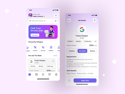 Job Finder Mobile App Design application career find job find work finder hire hiring interview job job finder job finder mobile app job list job listing job seeker mobile app search searching searching job ui ux work