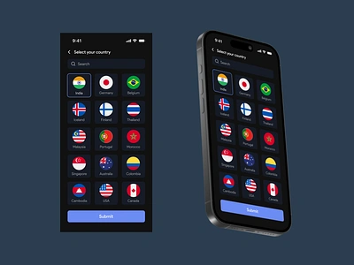 Day 74/100 - Country Selection Screen mobile app design