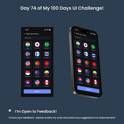 Day 74/100 - Country Selection Screen mobile app design