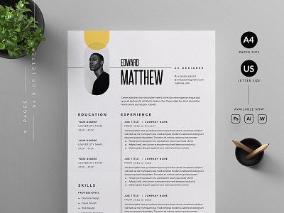 Resume/CV cover letter cv template design illustration professional resume ui us letter vector word