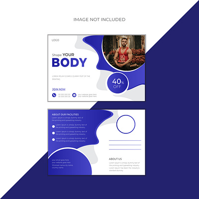 Creative Fitness Post Card Design Template body brand business design fitness fitness postcard graphic designer gym gym postcard gymnasium marketing post card design postcard print print design promotion stationary template trainers vector