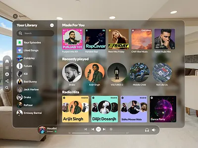 Spotify for Vision pro AR/VR apple arvr spotify ui uiuxdesign visionos