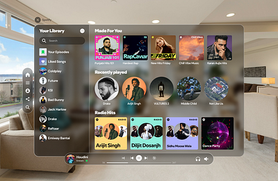 Spotify for Vision pro AR/VR apple arvr spotify ui uiuxdesign visionos