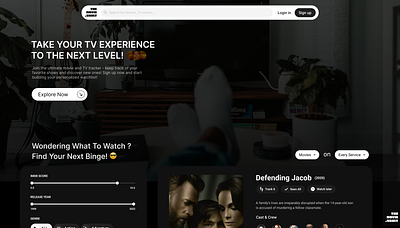 Movies filter form landing page dark showcase