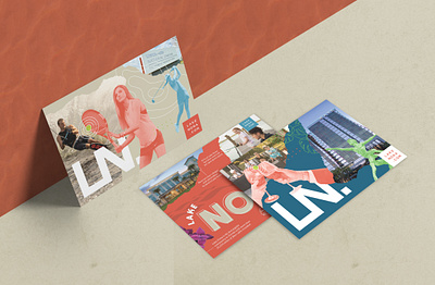 Postcards for Lake Nona branding collage colorful graphic design postcard print retail