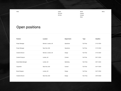 Career page / jobs career page department figma full time job openings jobs location minimalism modern open positions part time remote role simple title type ui ux web design website