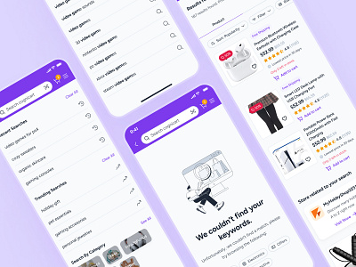 cognicart: AI Shopping & Ecommerce App - Search Results Explore ai ecommerce app ai shopping app ai shopping assistant clean ecommerce ui ecommerce ui kit marketplace app minimal mobile app ui modern online shopping app product search ui purple search result ui search results ui shopping app shopping assistant shopping ui kit smart shopping app soft