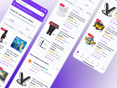 cognicart: AI Shopping & Ecommerce App - Product Search Result ai ecommerce app ai shopping app ai shopping assistant clean ecommerce ui ecommerce ui kit gradient marketplace app minimal mobile app ui modern product listing ui product search ui purple search result ui shopping app shopping assistant shopping ui kit smart shopping app soft