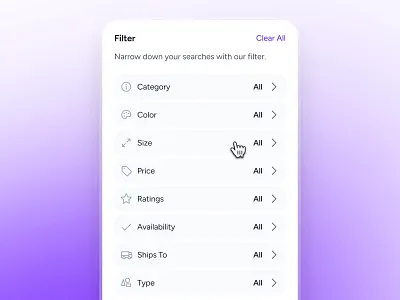 cognicart: AI Shopping & Ecommerce App - Product Filter UIUX ai ecommerce app ai shopping app ai shopping assistant category filter ui clean ecommerce app ecommerce ui ecommerce ui kit gradient minimal modern online shopping app product filter ui purple shopping app shopping assistant shopping ui kit size filter ui smart shopping app soft