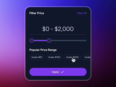 cognicart: AI Shopping & Ecommerce App - Filter Price Dark UIUX ai ecommerce app ai shopping app ai shopping assistant clean dark mode ui ecommerce app ecommerce ui ecommerce ui kit filter price ui gradient minimal mobile app ui modern online shopping app purple shopping app shopping assistant shopping ui kit smart shopping app soft
