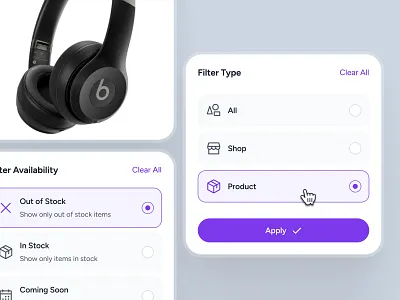 cognicart: AI Shopping & Ecommerce App - Filter Product By Type ai ecommerce app ai shopping app ai shopping assistant clean ecommerce app ecommerce ui ecommerce ui kit filter ui marketplace app minimal mobile app ui modern online shopping app purple retail app shopping app shopping assistant shopping ui kit smart shopping app soft