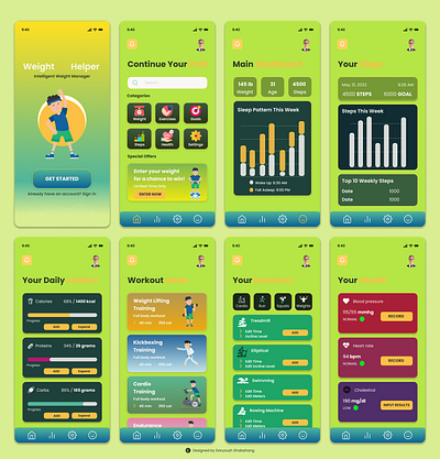 Weight Helper Mobile App app design calories cholestral exercise figma fitness goals gym health intelligent mobile app sport stress ui design uiux weight loss weight manager workout