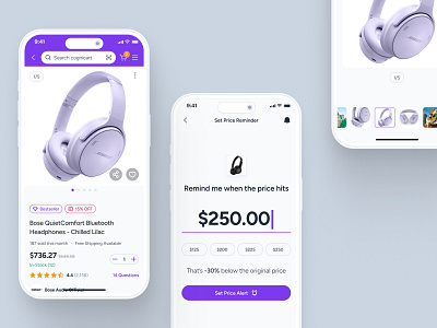 cognicart: AI Shopping & Ecommerce App - Product Price Reminder ai ecommerce app ai shopping app ai shopping assistant ai shopping companion clean ecommerce app ecommerce ui ecommerce ui kit marketplace app minimal modern online shopping app price reminder ui product detail ui purple shopping app shopping assistant shopping ui kit smart shopping app soft