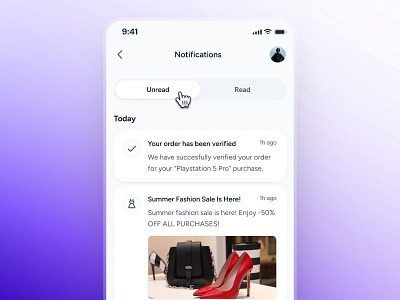 cognicart: AI Shopping & Ecommerce App - Notifications UIUX ai ecommerce app ai shopping app ai shopping assistant clean ecommerce ui ecommerce ui kit gradient minimal modern notification card notification ui notifications ui online shopping app purple push notification ui shopping app shopping assistant shopping ui kit smart shopping app soft