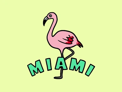 MIAMI FLAMINGO animal bird ca cartoon character cute digital illustration drawing exotic flamingo florida graphic design hand lettering illustration illustration art kawaii logo mascot miami pink