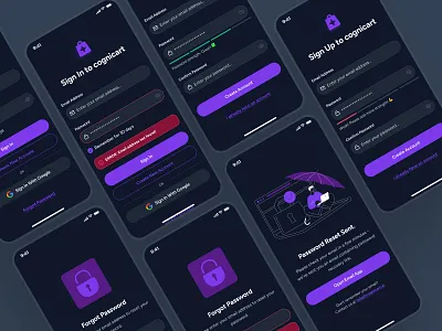 cognicart: AI Shopping & Ecommerce App - Sign In/Sign Up Screen ai ecommerce app ai shopping app ai shopping assistant authentication screen clean dark mode ecommerce ui ecommerce ui kit minimal modern online shopping app purple register ui shopping app shopping assistant shopping ui kit sign in ui sign up ui smart shopping app soft