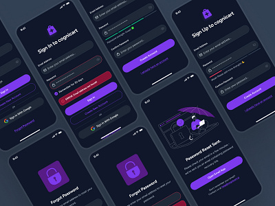 cognicart: AI Shopping & Ecommerce App - Sign In/Sign Up Screen ai ecommerce app ai shopping app ai shopping assistant authentication screen clean dark mode ecommerce ui ecommerce ui kit minimal modern online shopping app purple register ui shopping app shopping assistant shopping ui kit sign in ui sign up ui smart shopping app soft