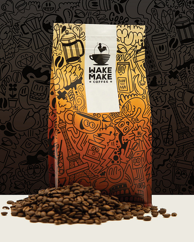 Wake + Make Ltd Ed Monthly Coffee Packaging Design branding character design characters coffee coffee art coffee packaging coffeebag design doodles illustration vector wotto