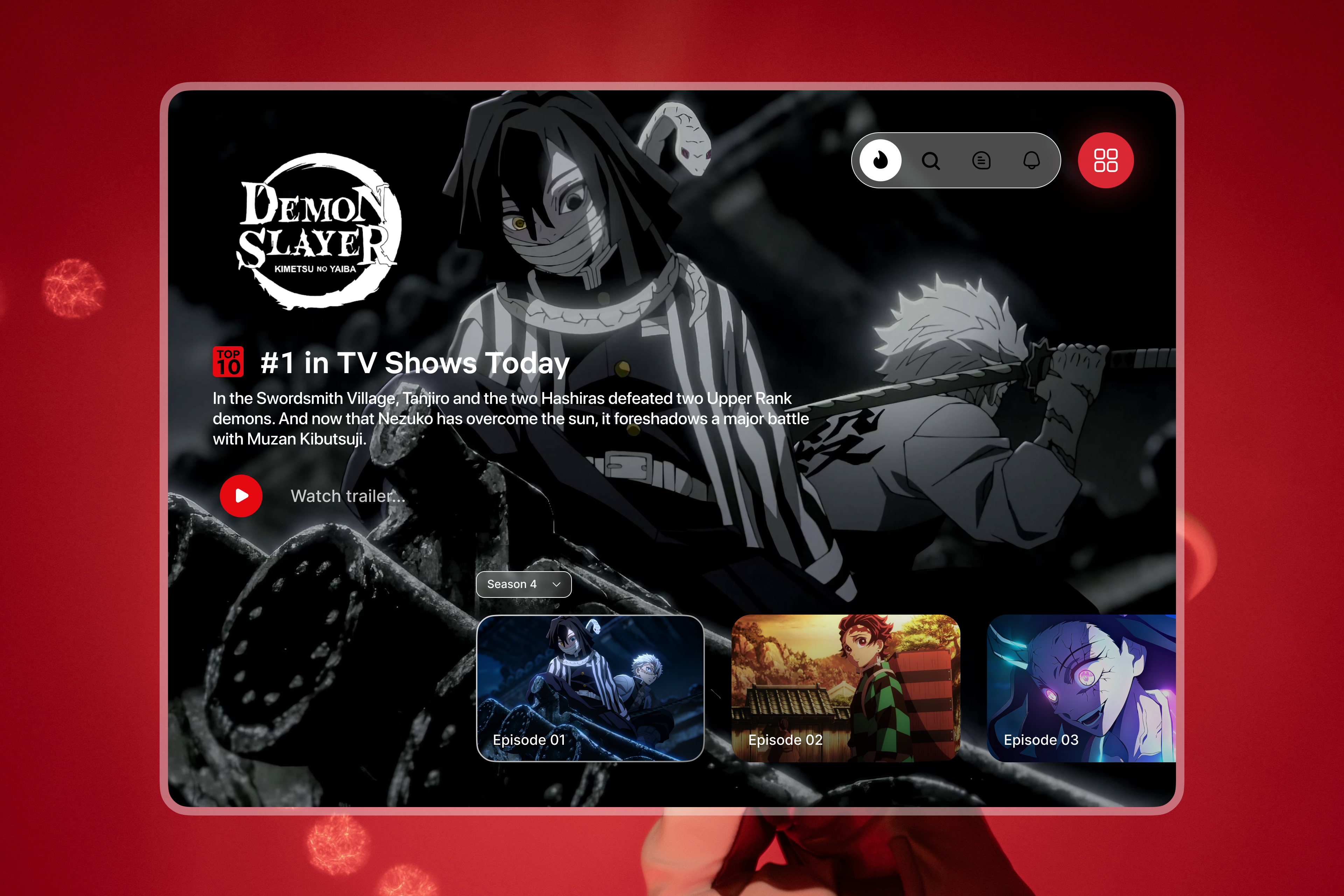 Anime streaming website anime landing page anime streaming anime streaming website crunchyroll demon slayer anime fun animation glassmorphism minimal web design mockup design modern website netflix streaming services streaming website ux design watch anime online web design